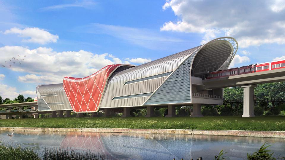 Metro station facade integrated cladding ventilation